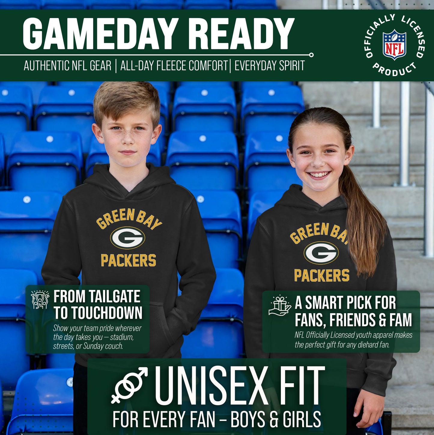 Green Bay Packers NFL Youth Gameday Hooded Sweatshirt - Black