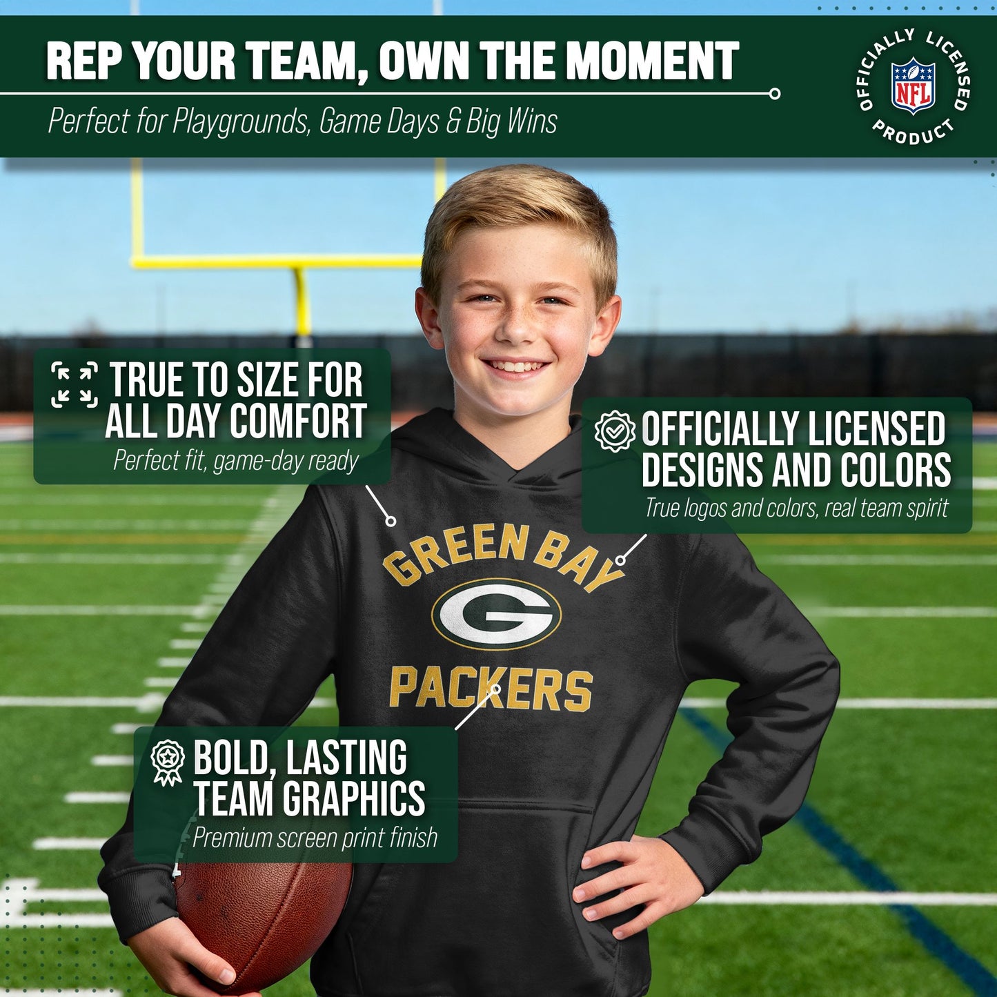 Green Bay Packers NFL Youth Gameday Hooded Sweatshirt - Black