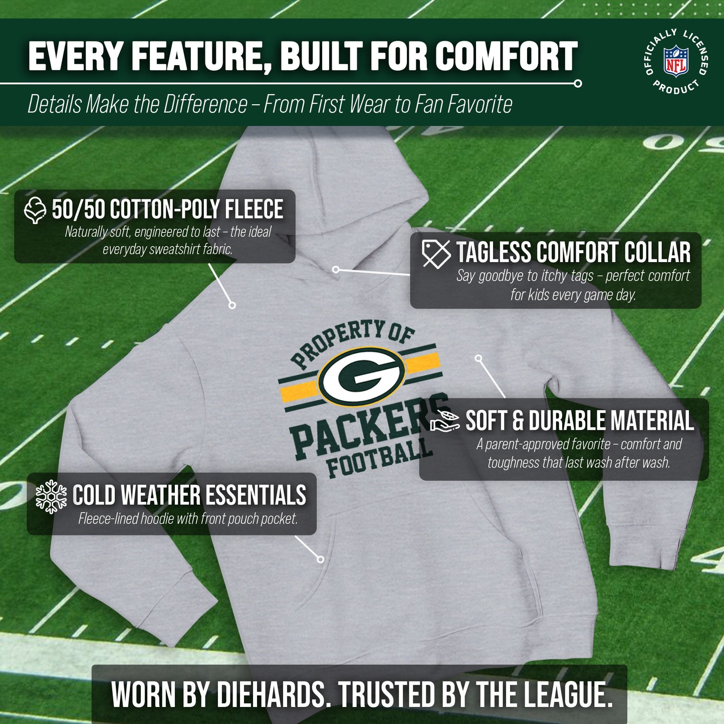 Green Bay Packers NFL Youth Property Of Hooded Sweatshirt - Sport Gray
