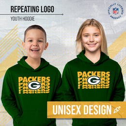 Green Bay Packers NFL Youth Repeating Logo Football Fleece Hooded Sweatshirt - Forest Green