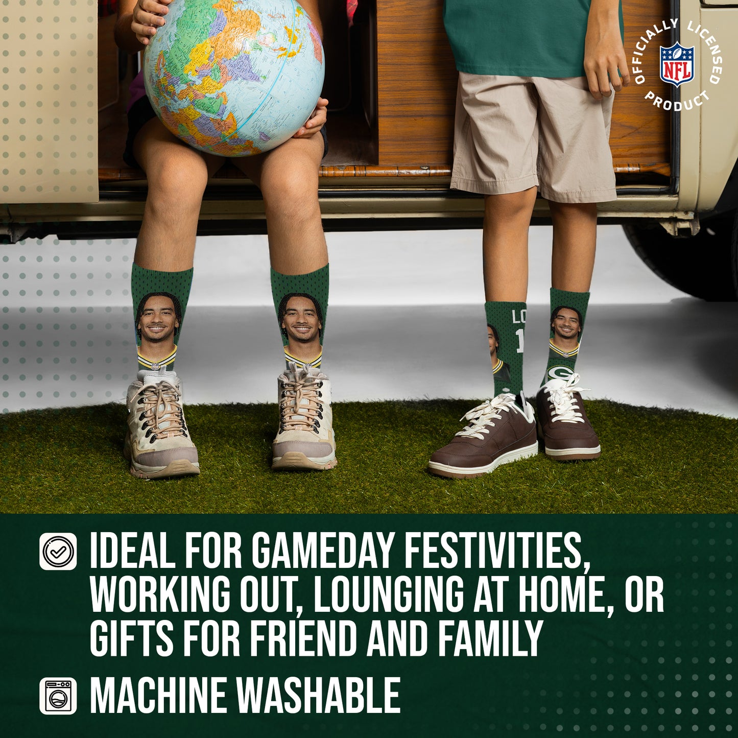 Green Bay Packers NFL Youth Roster Player Crew Socks - Green