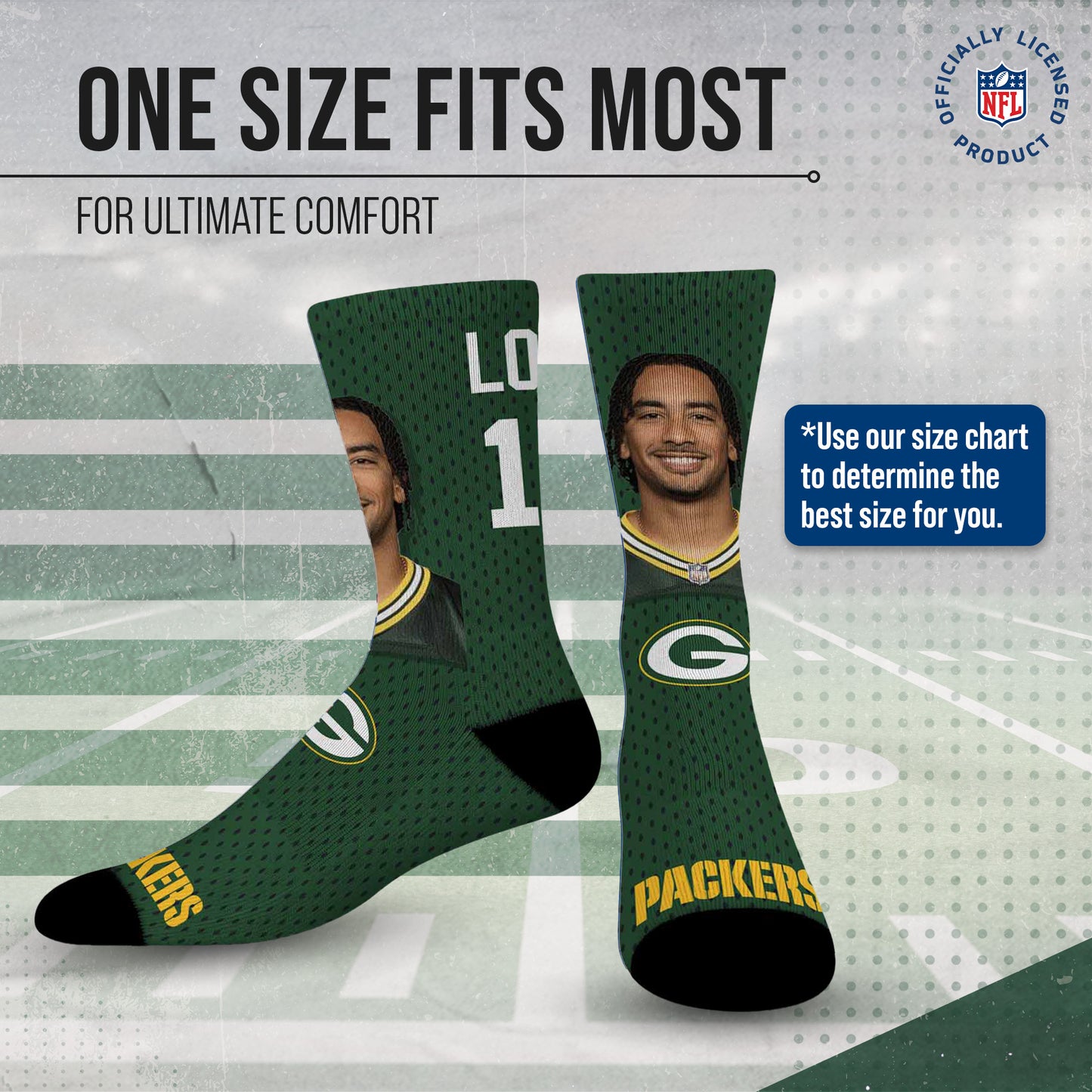 Green Bay Packers NFL Youth Roster Player Crew Socks - Green