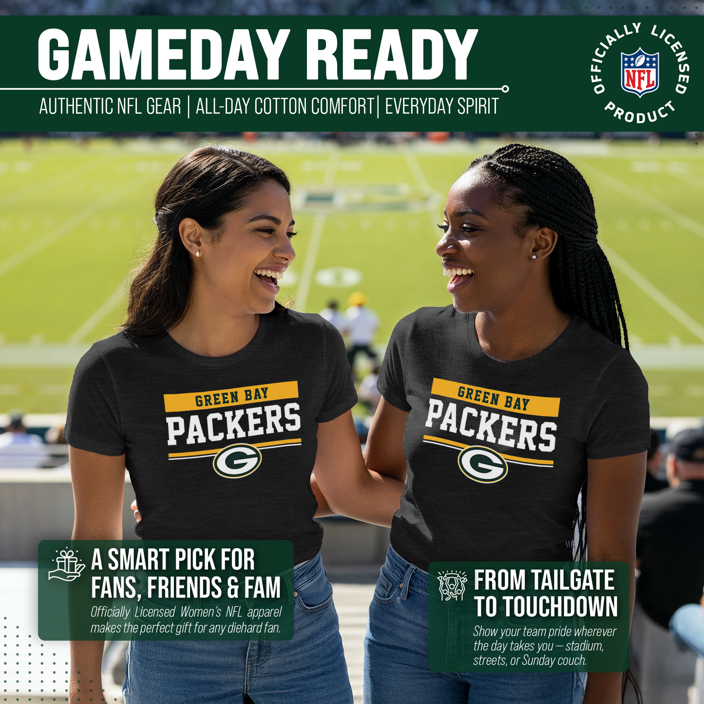 Green Bay Packers NFL Women's Team Block Charcoal Tagless T-Shirt - Charcoal