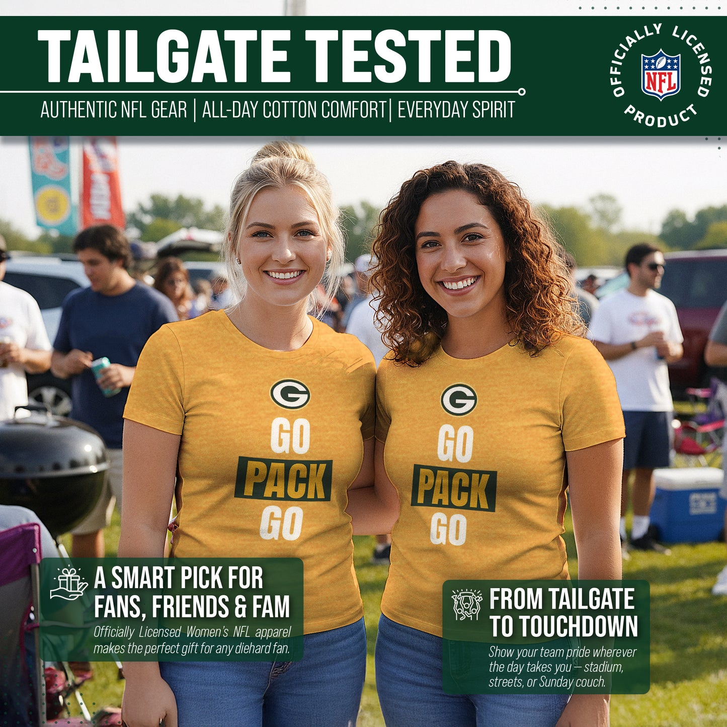 Green Bay Packers NFL Womens Team Slogan Short Sleeve Tshirt - Gold