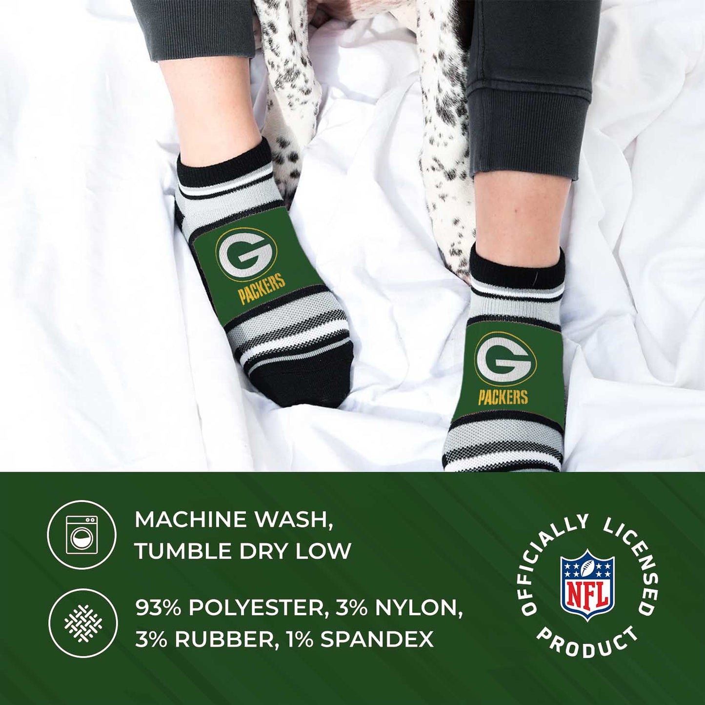 Green Bay Packers Adult Marquis Addition No Show Socks - Green