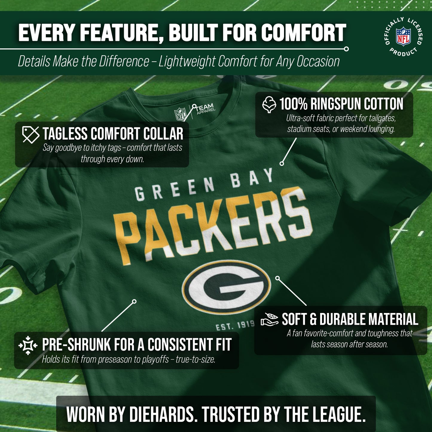 Green Bay Packers Adult NFL Diagonal Fade Color Block T-Shirt - Forest Green