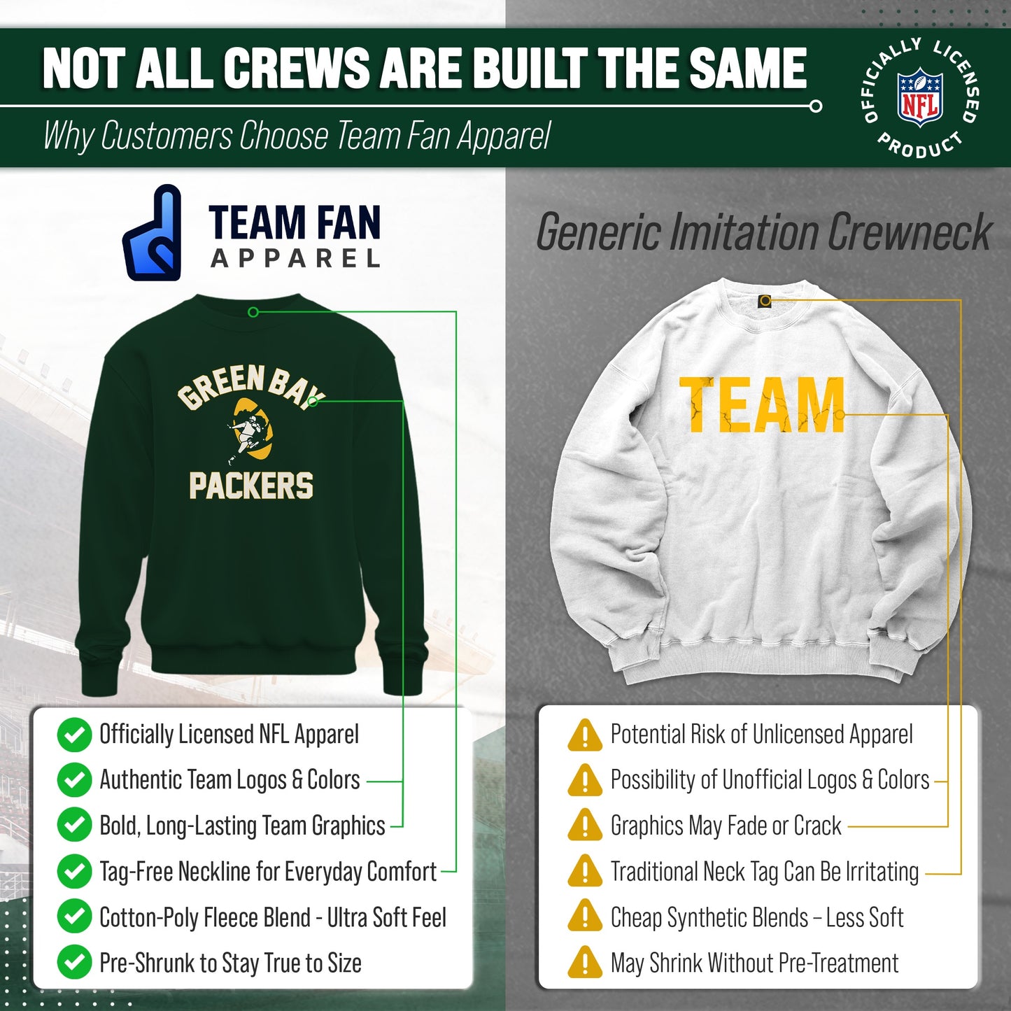 Green Bay Packers NFL Adult Unisex Retro Gameday Ultra Soft Fleece Crewneck Sweatshirt - Forest Green