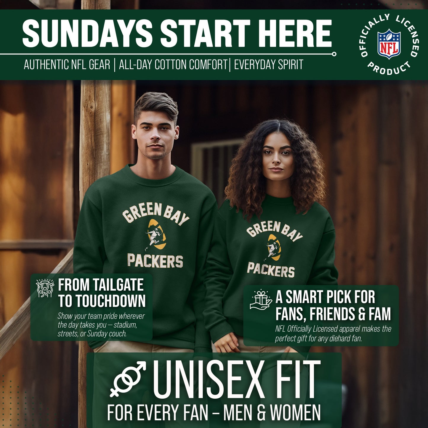 Green Bay Packers NFL Adult Unisex Retro Gameday Ultra Soft Fleece Crewneck Sweatshirt - Forest Green