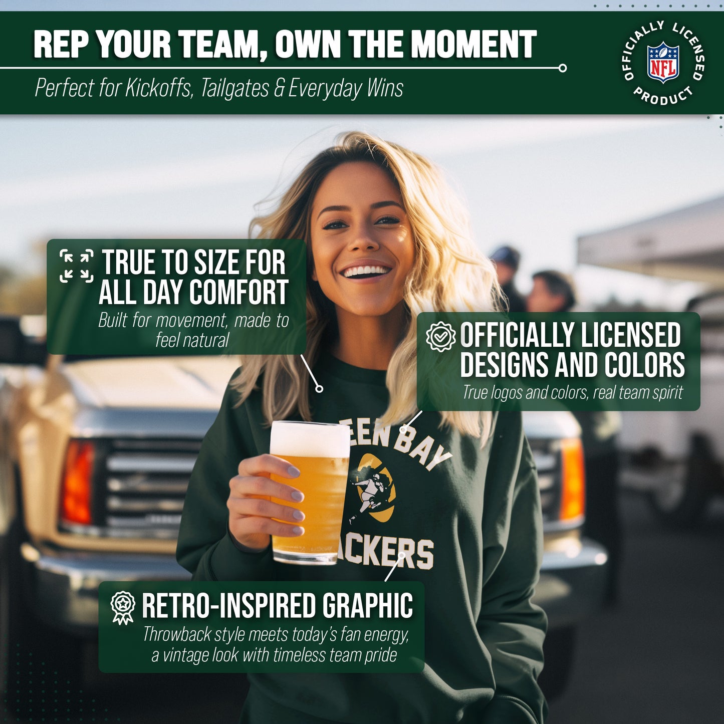 Green Bay Packers NFL Adult Unisex Retro Gameday Ultra Soft Fleece Crewneck Sweatshirt - Forest Green