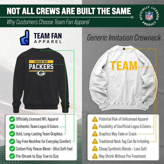 Green Bay Packers NFL Adult Long Sleeve Team Block Charcoal Crewneck Sweatshirt - Charcoal