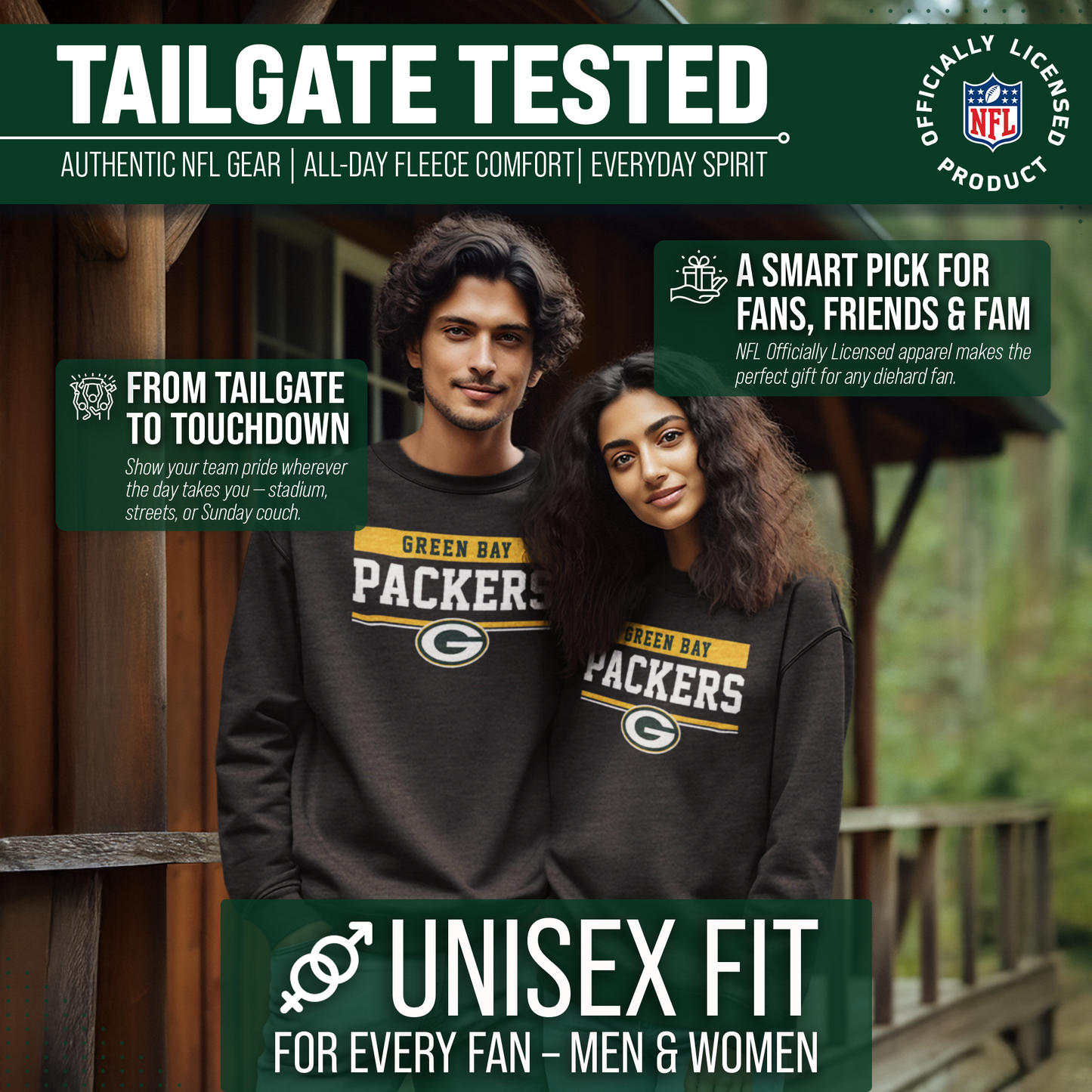 Green Bay Packers NFL Adult Long Sleeve Team Block Charcoal Crewneck Sweatshirt - Charcoal