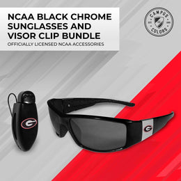 Georgia Bulldogs NCAA Black Chrome Sunglasses with Visor Clip Bundle - Black