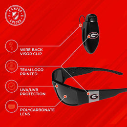 Georgia Bulldogs NCAA Black Chrome Sunglasses with Visor Clip Bundle - Black