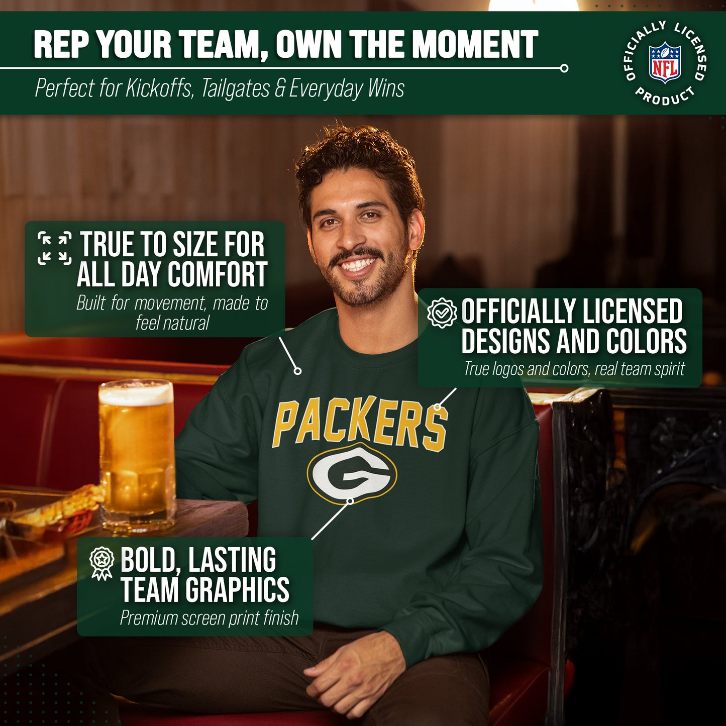 Green Bay Packers NFL Home Team Crew - Forest Green