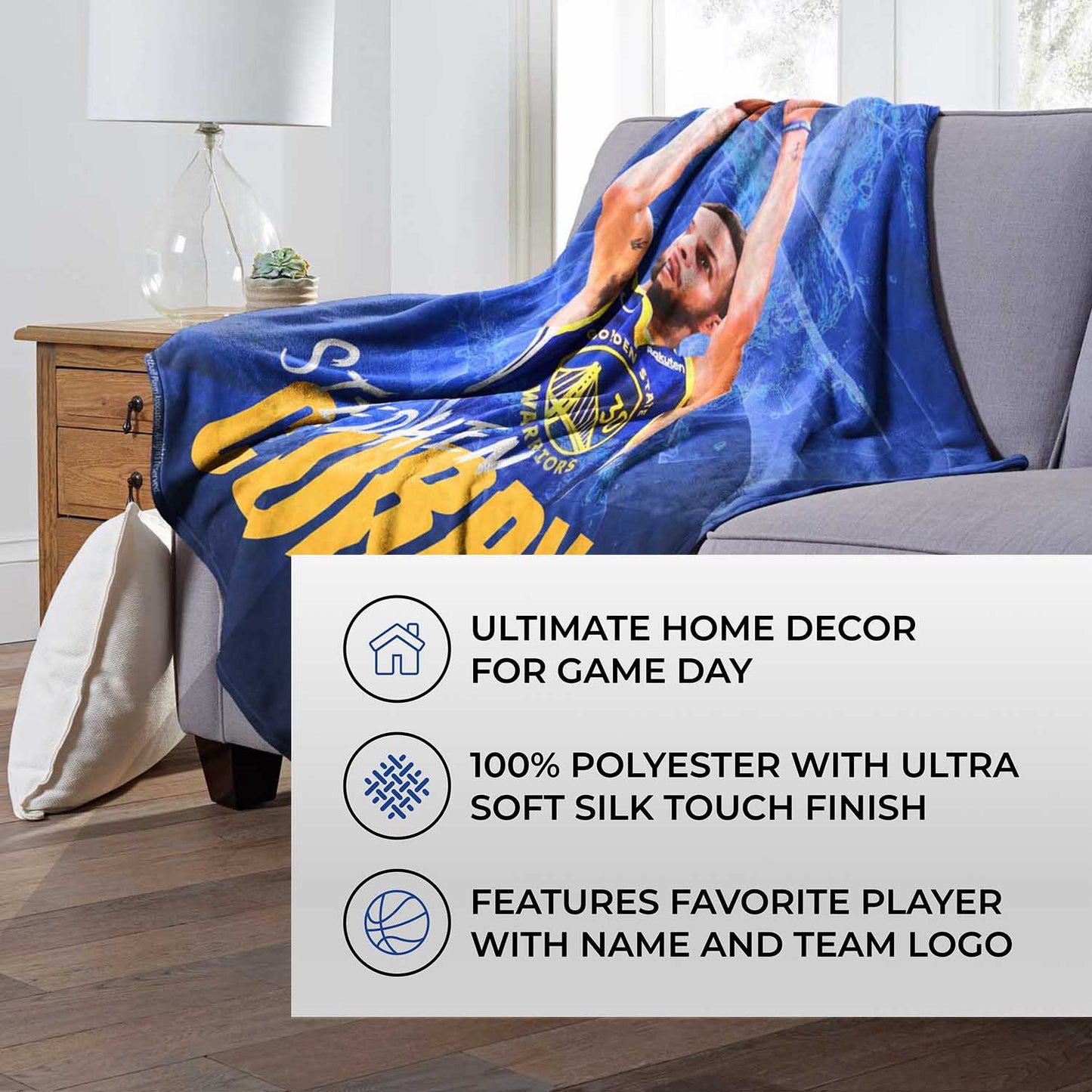 Golden State Warriors Northwest NBA Hi-Def Stephen Curry Silk Blanket - Blue