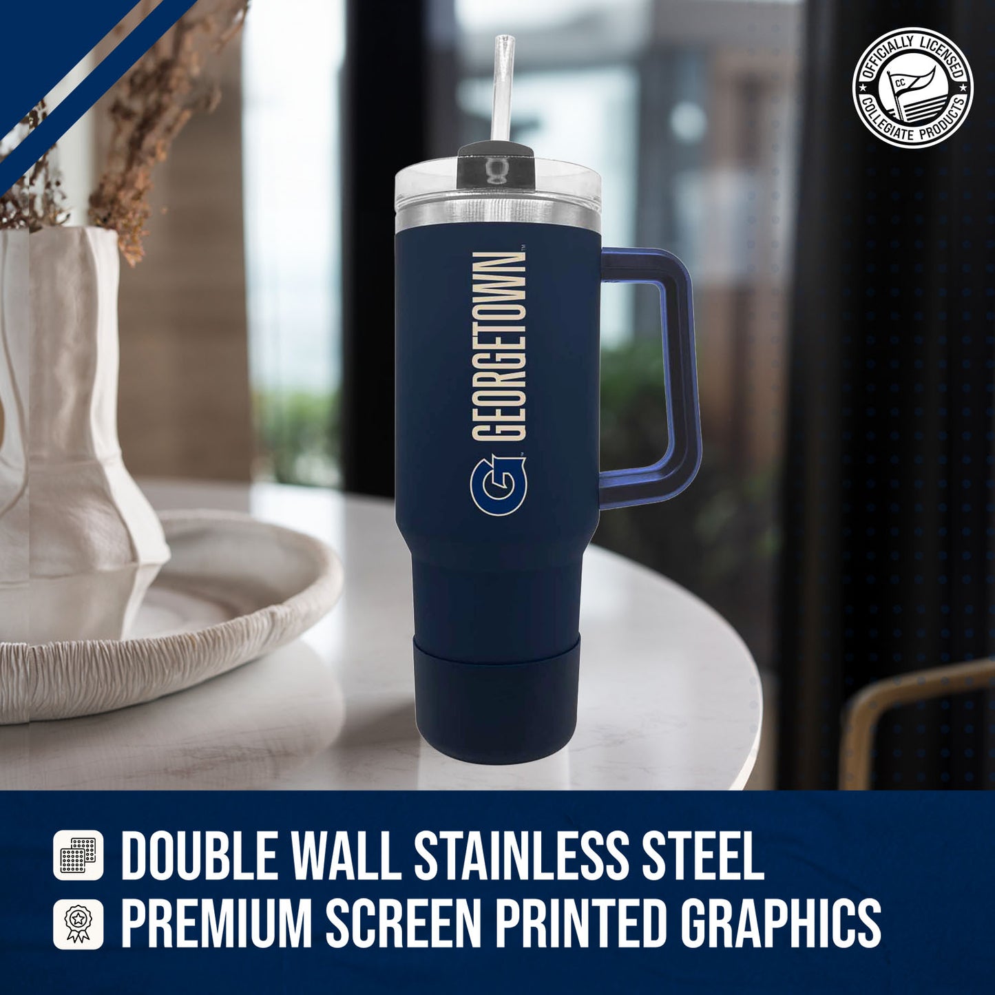 Georgetown Hoyas College & University 40 oz Travel Tumbler With Handle - Navy