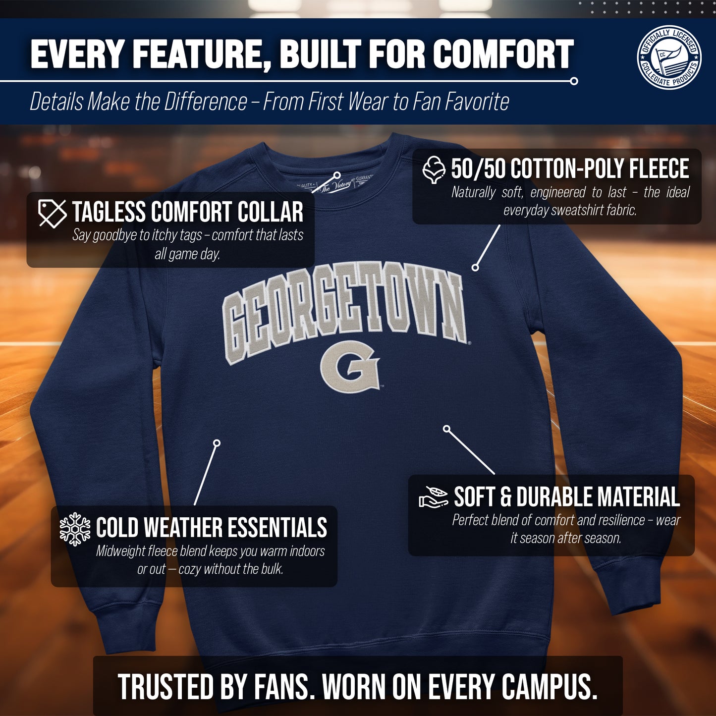 Georgetown Hoyas NCAA Adult Tackle Twill Crewneck Sweatshirt - Navy