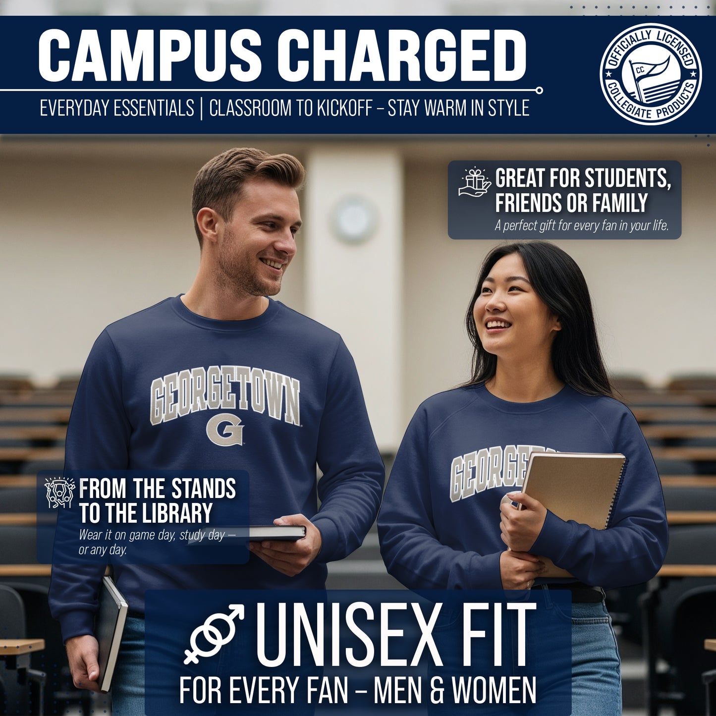 Georgetown Hoyas NCAA Adult Tackle Twill Crewneck Sweatshirt - Navy