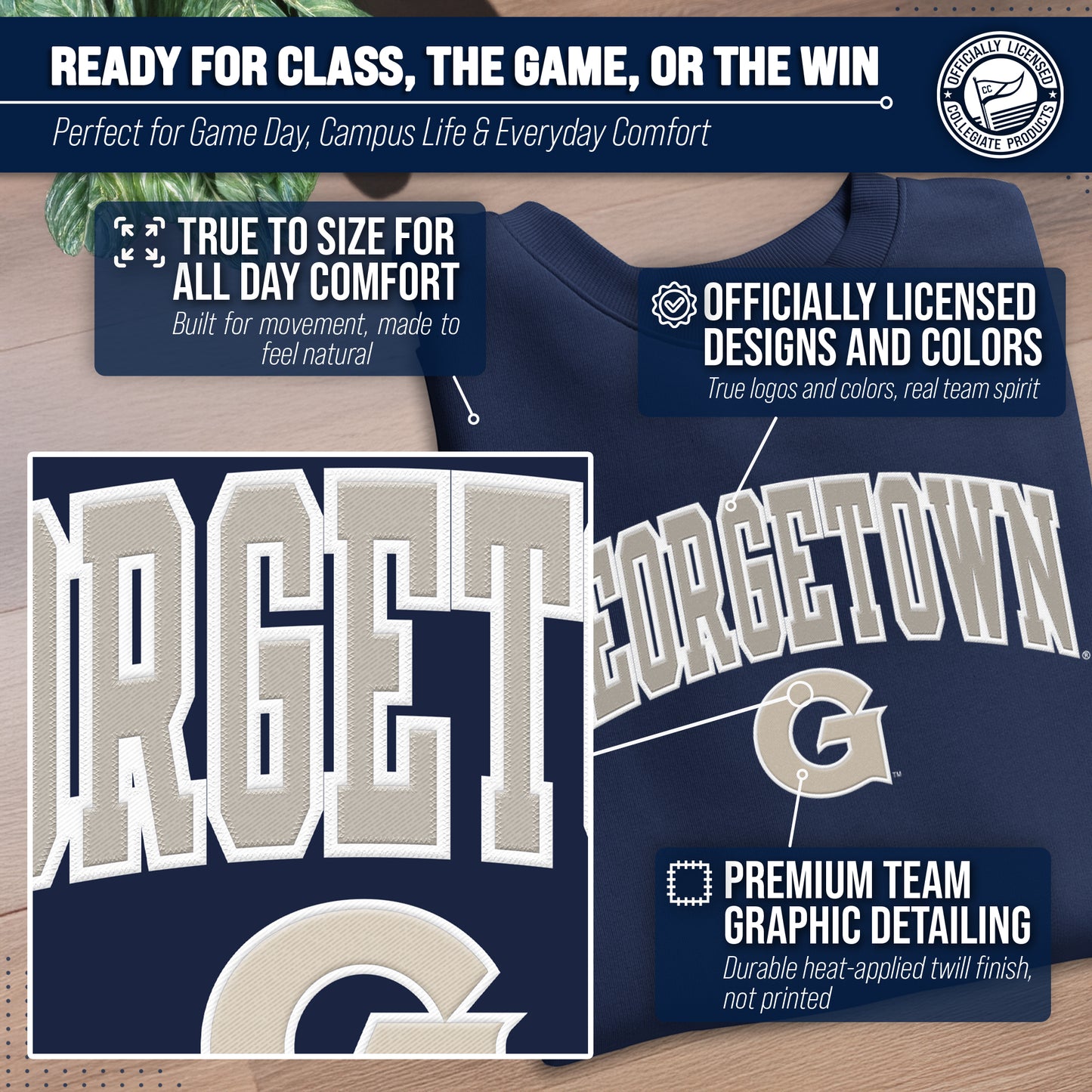 Georgetown Hoyas NCAA Adult Tackle Twill Crewneck Sweatshirt - Navy