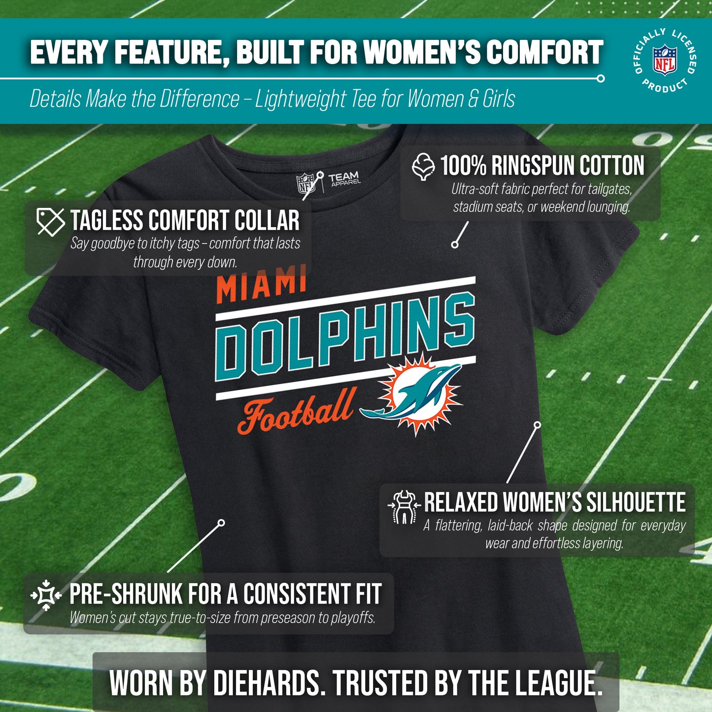 Miami Dolphins NFL Gameday Women's Relaxed Fit T-shirt - Black