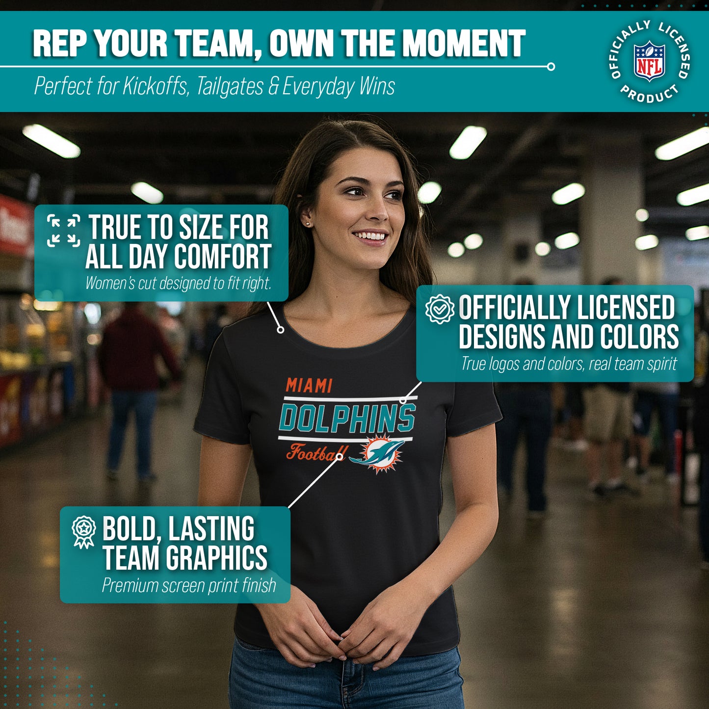 Miami Dolphins NFL Gameday Women's Relaxed Fit T-shirt - Black