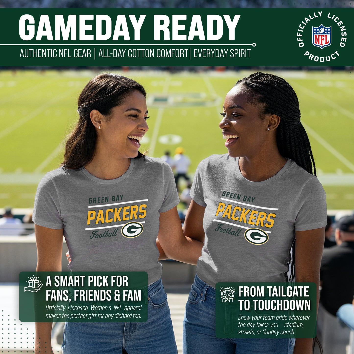 Green Bay Packers NFL Gameday Women's Relaxed Fit T-shirt - Sport Gray