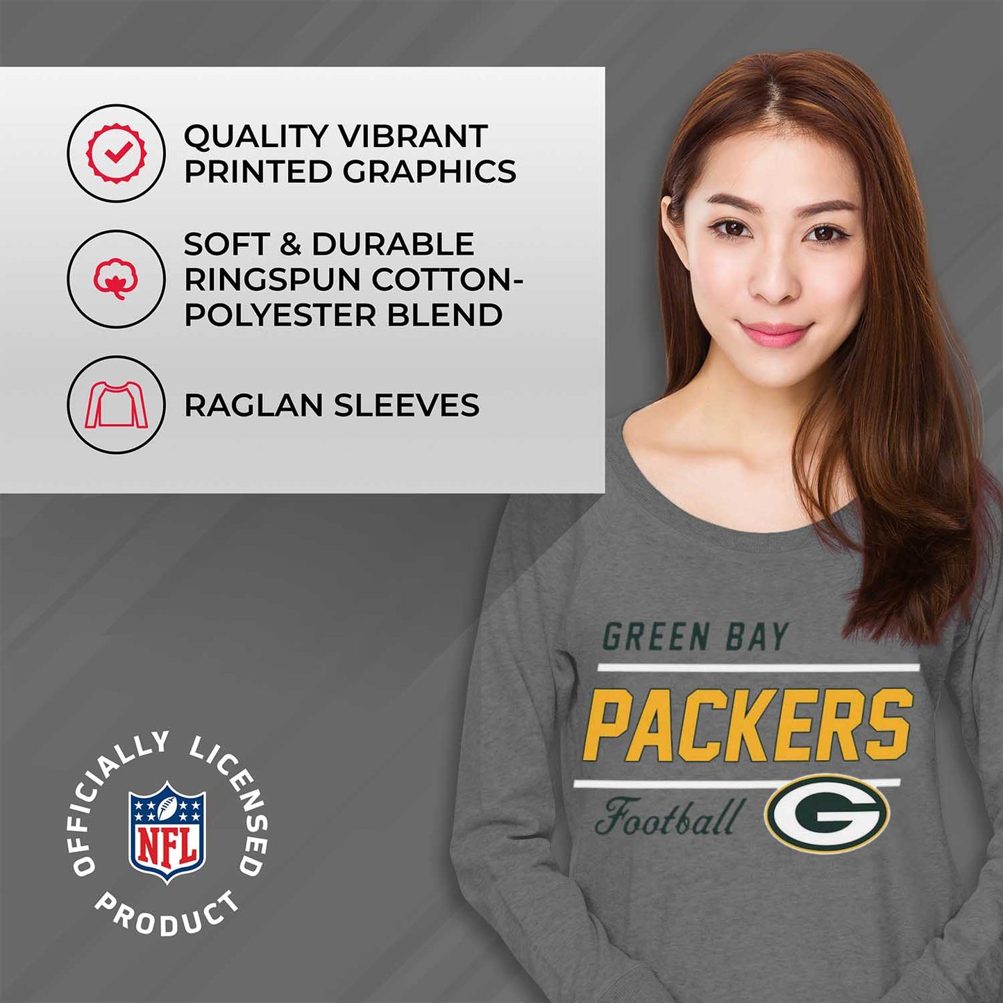 Green Bay Packers NFL Womens Crew Neck Light Weight - Sport Gray