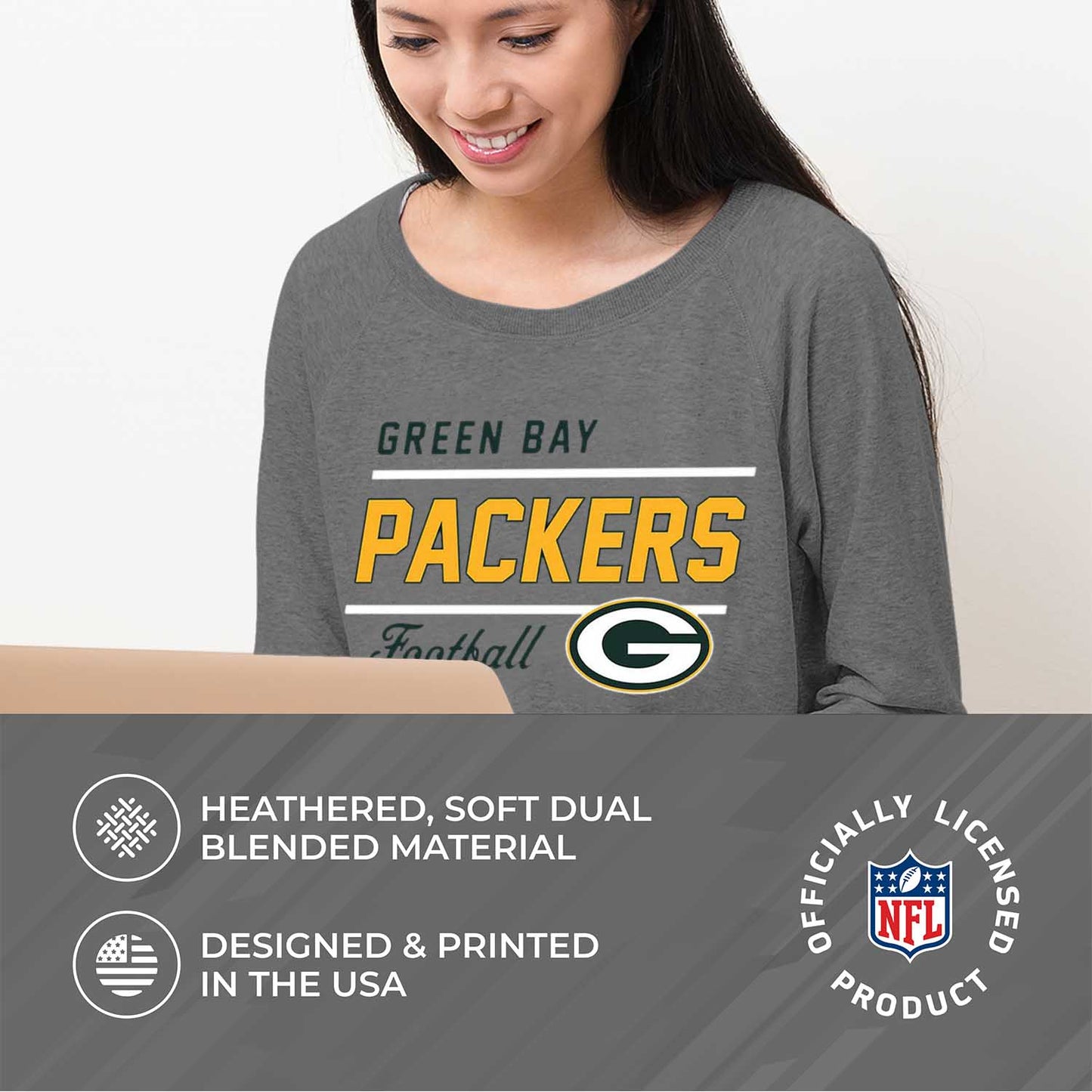 Green Bay Packers NFL Womens Crew Neck Light Weight - Sport Gray
