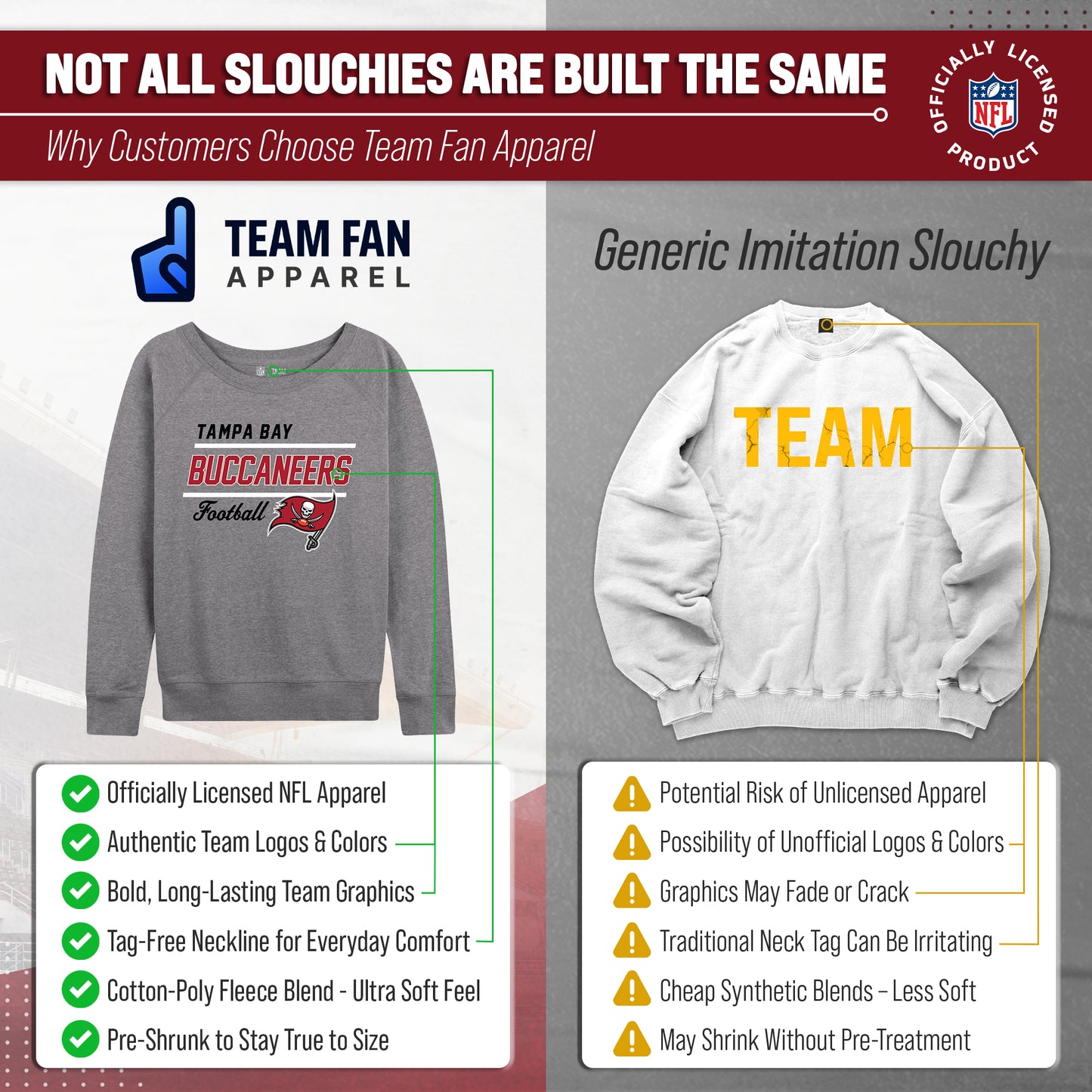 Tampa Bay Buccaneers NFL Womens Crew Neck Light Weight - Sport Gray