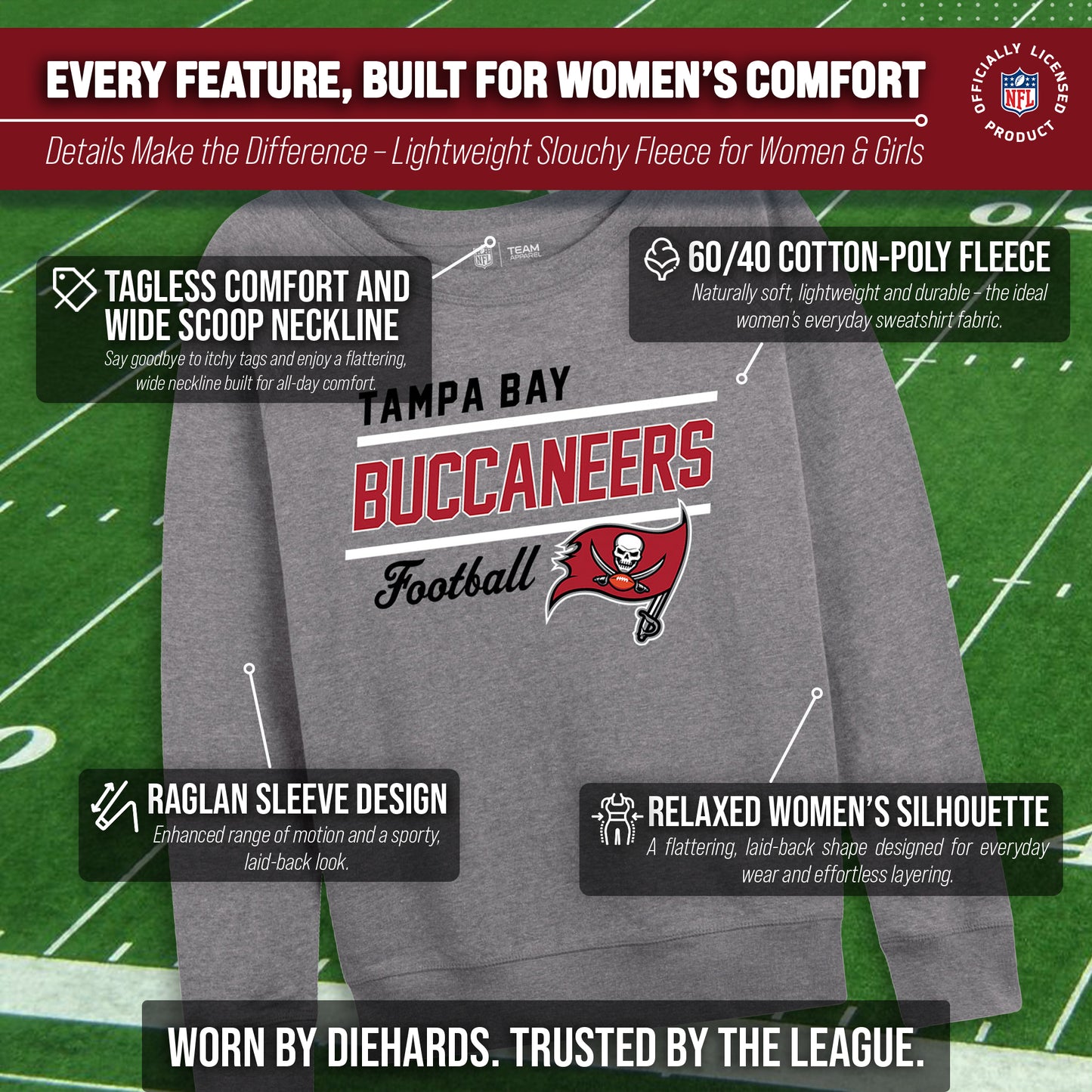 Tampa Bay Buccaneers NFL Womens Crew Neck Light Weight - Sport Gray