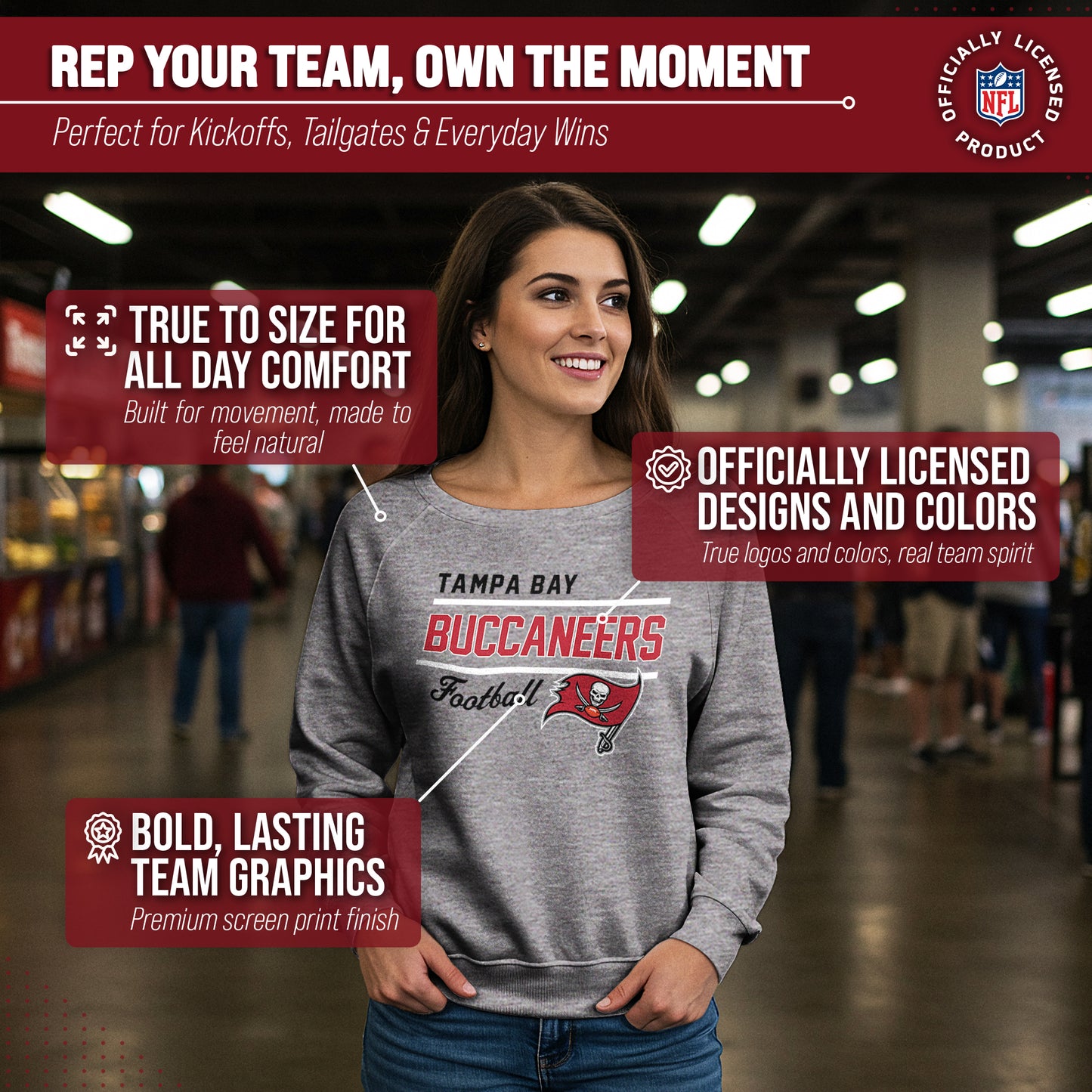 Tampa Bay Buccaneers NFL Womens Crew Neck Light Weight - Sport Gray