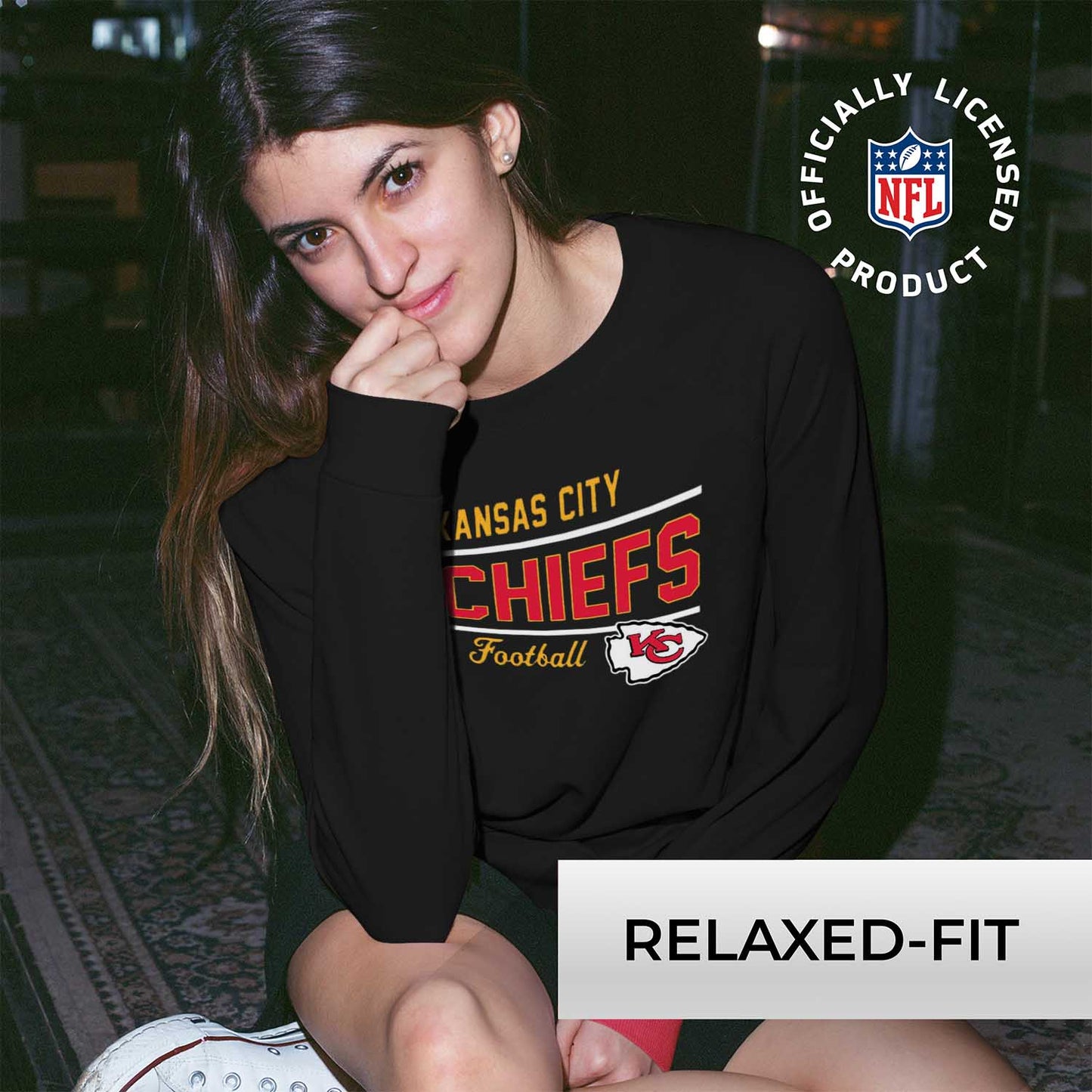 Kansas City Chiefs NFL Womens Crew Neck Light Weight - Black