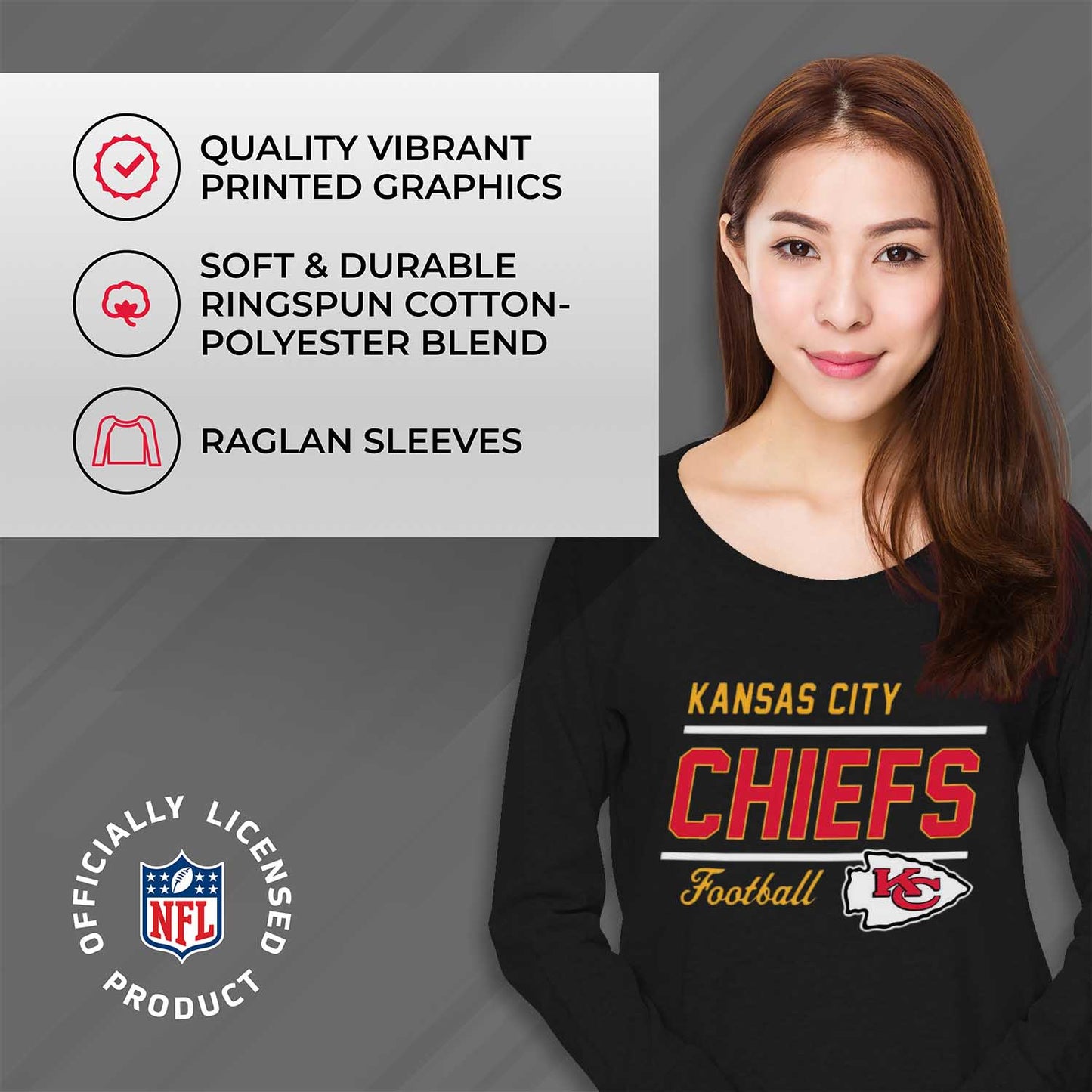 Kansas City Chiefs NFL Womens Crew Neck Light Weight - Black