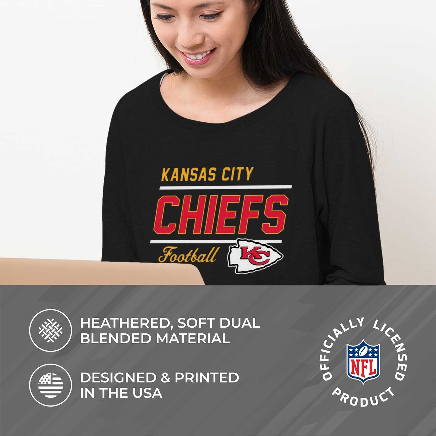 Kansas City Chiefs NFL Womens Crew Neck Light Weight - Black