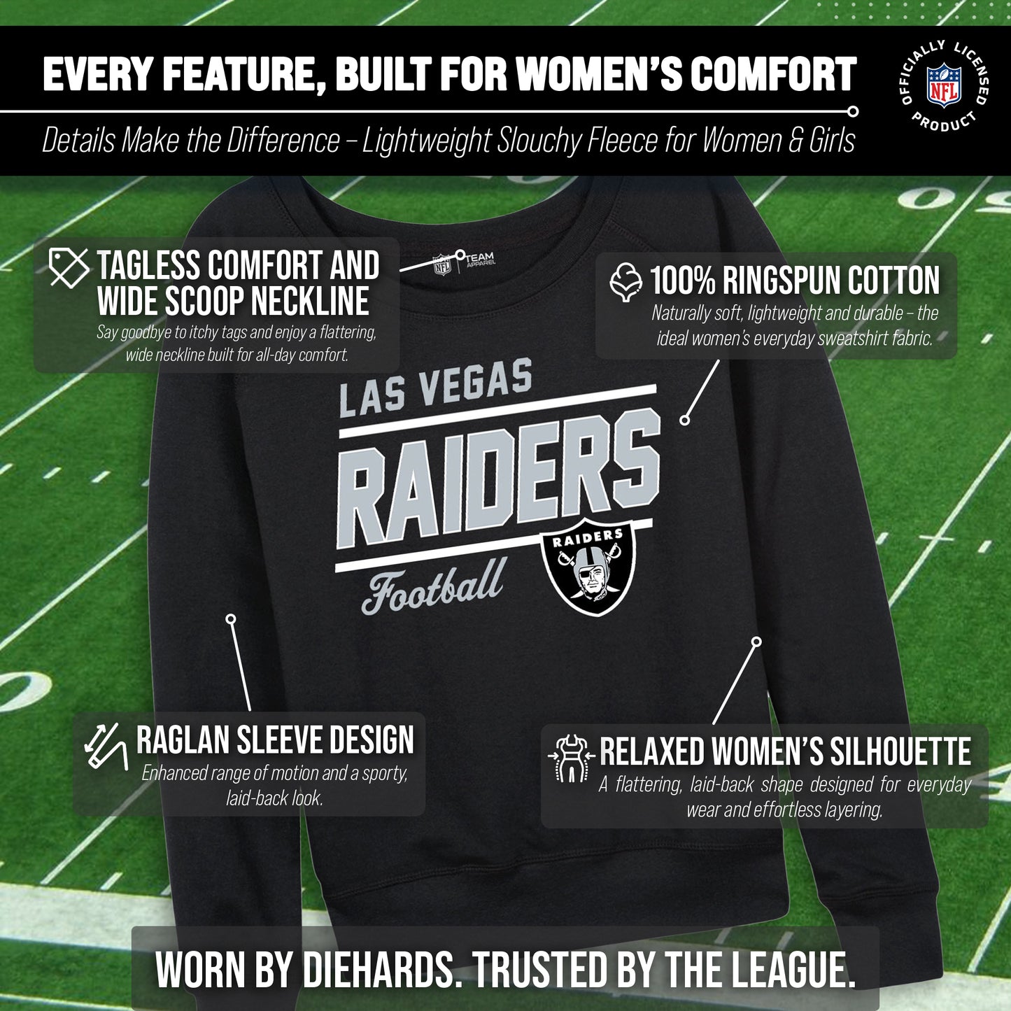 Las Vegas Raiders NFL Womens Crew Neck Light Weight - Black