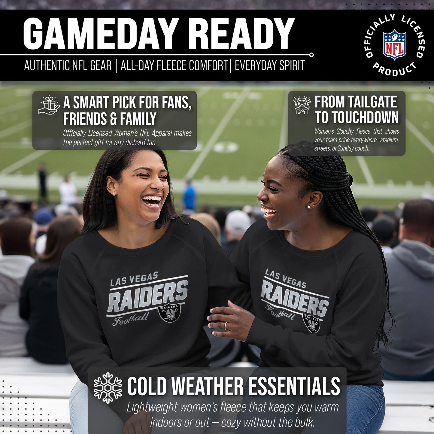 Las Vegas Raiders NFL Womens Crew Neck Light Weight - Black