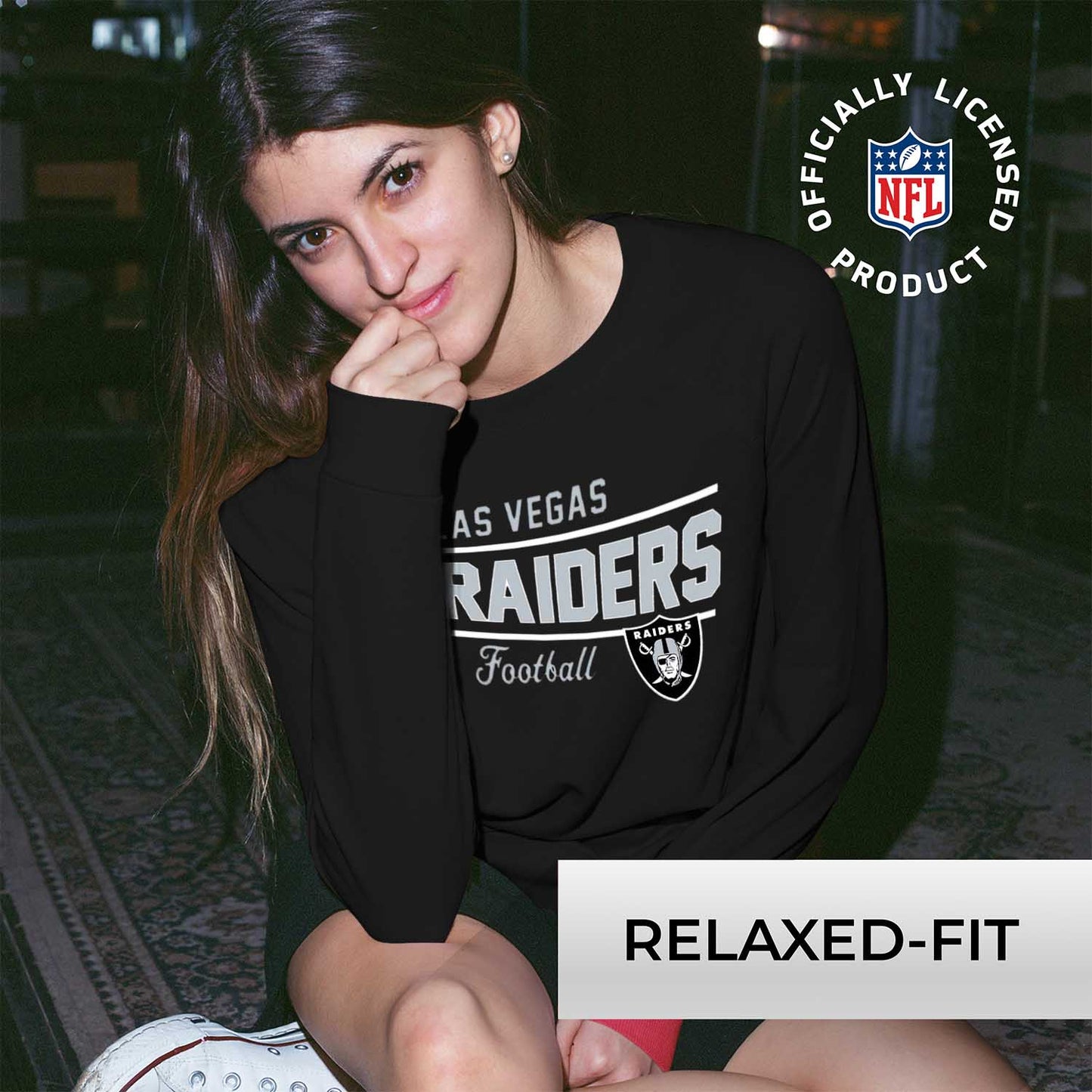 Las Vegas Raiders NFL Womens Crew Neck Light Weight - Black