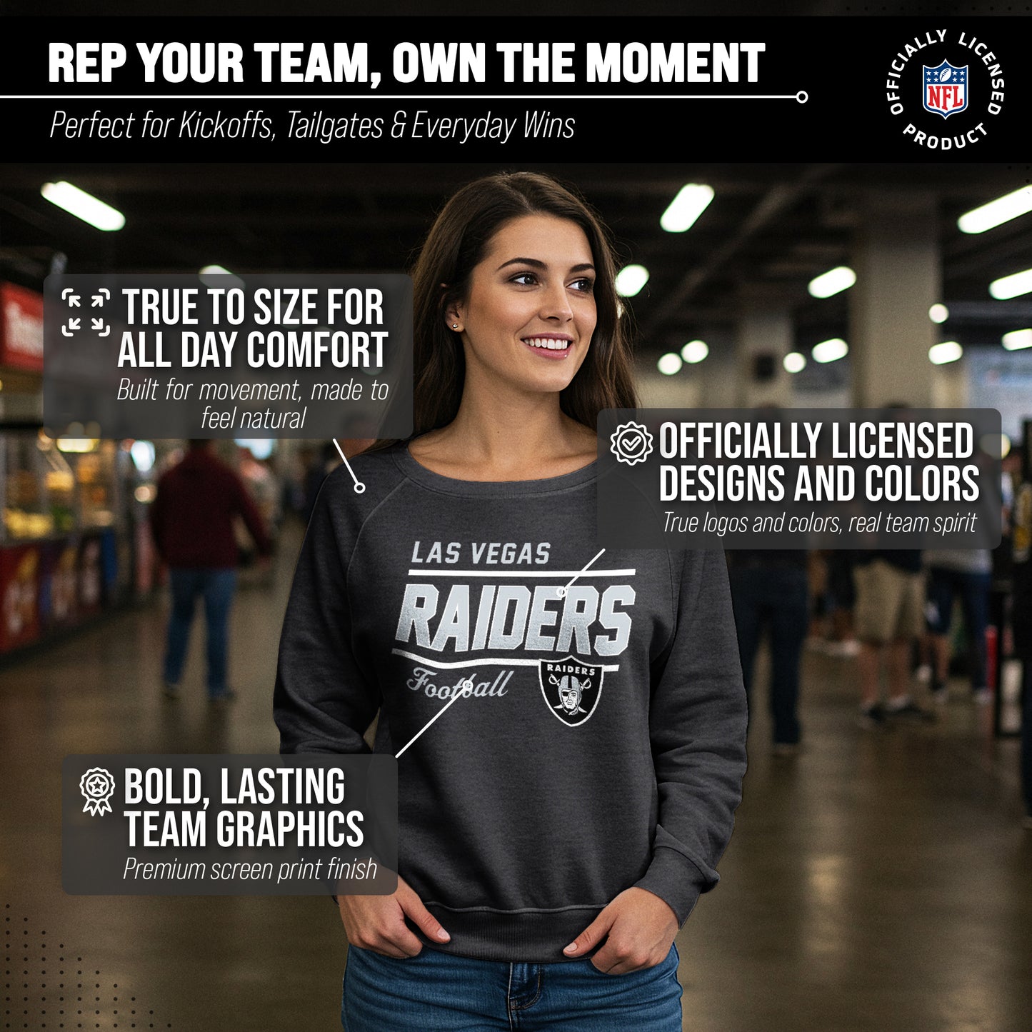 Las Vegas Raiders NFL Womens Crew Neck Light Weight - Charcoal