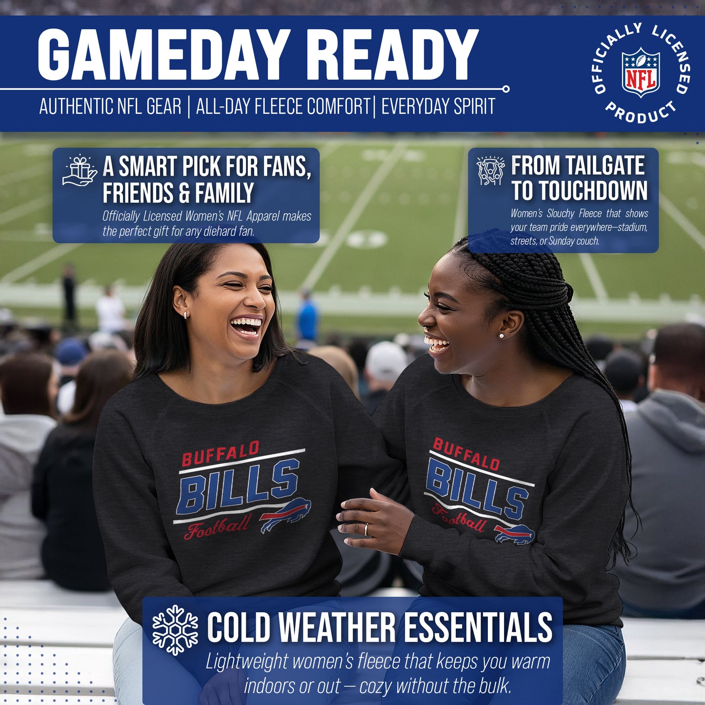 Buffalo Bills NFL Womens Crew Neck Light Weight - Charcoal