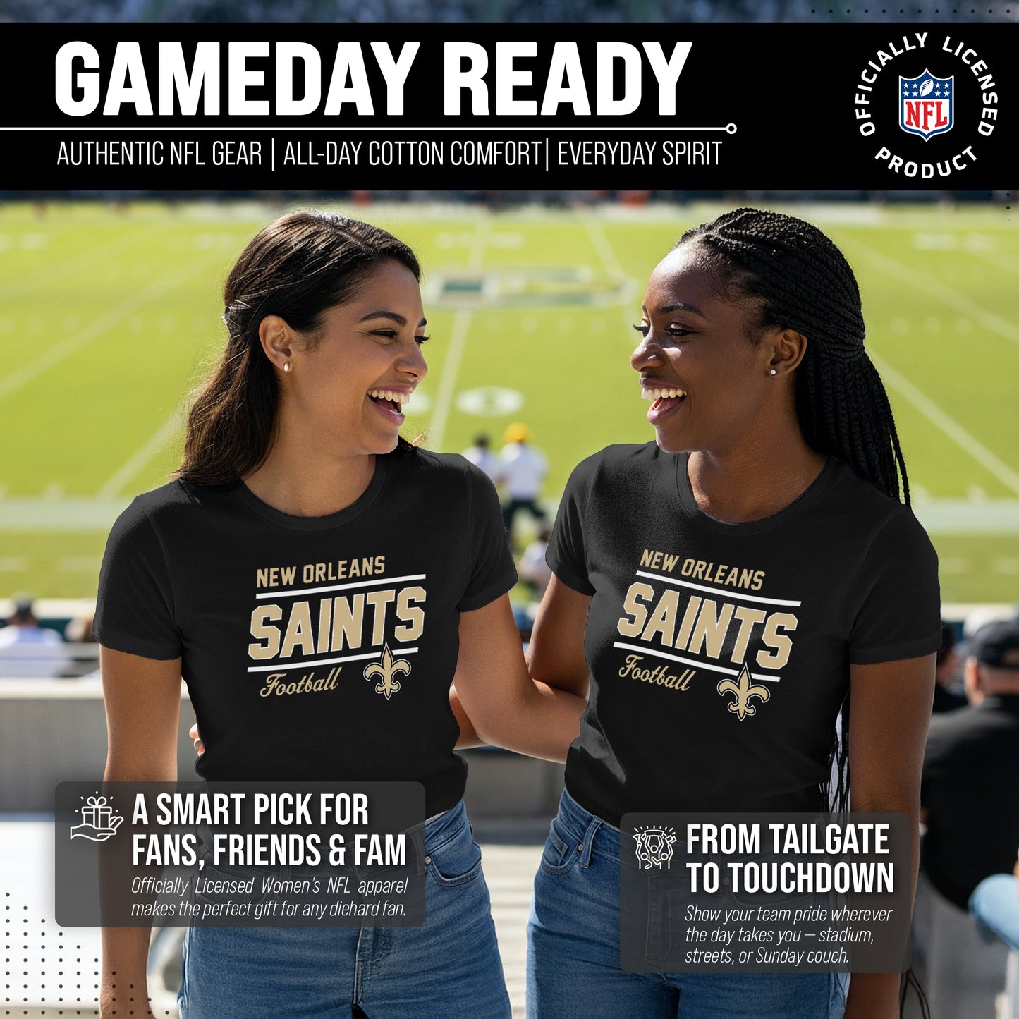 New Orleans Saints NFL Gameday Women's Relaxed Fit T-shirt - Black