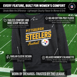 Pittsburgh Steelers NFL Womens Crew Neck Light Weight - Charcoal
