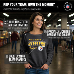 Pittsburgh Steelers NFL Womens Crew Neck Light Weight - Charcoal