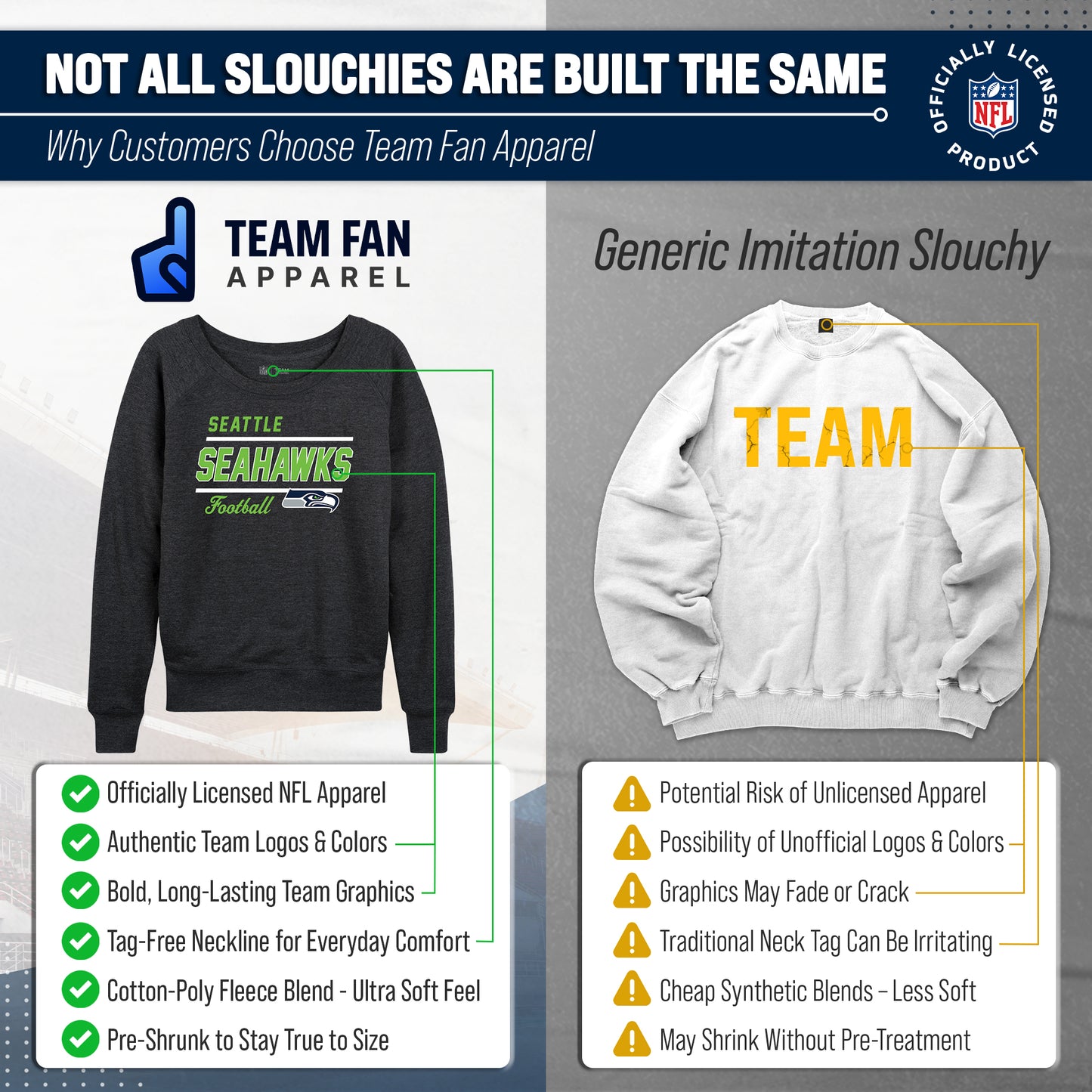 Seattle Seahawks NFL Womens Crew Neck Light Weight - Heather Charcoal