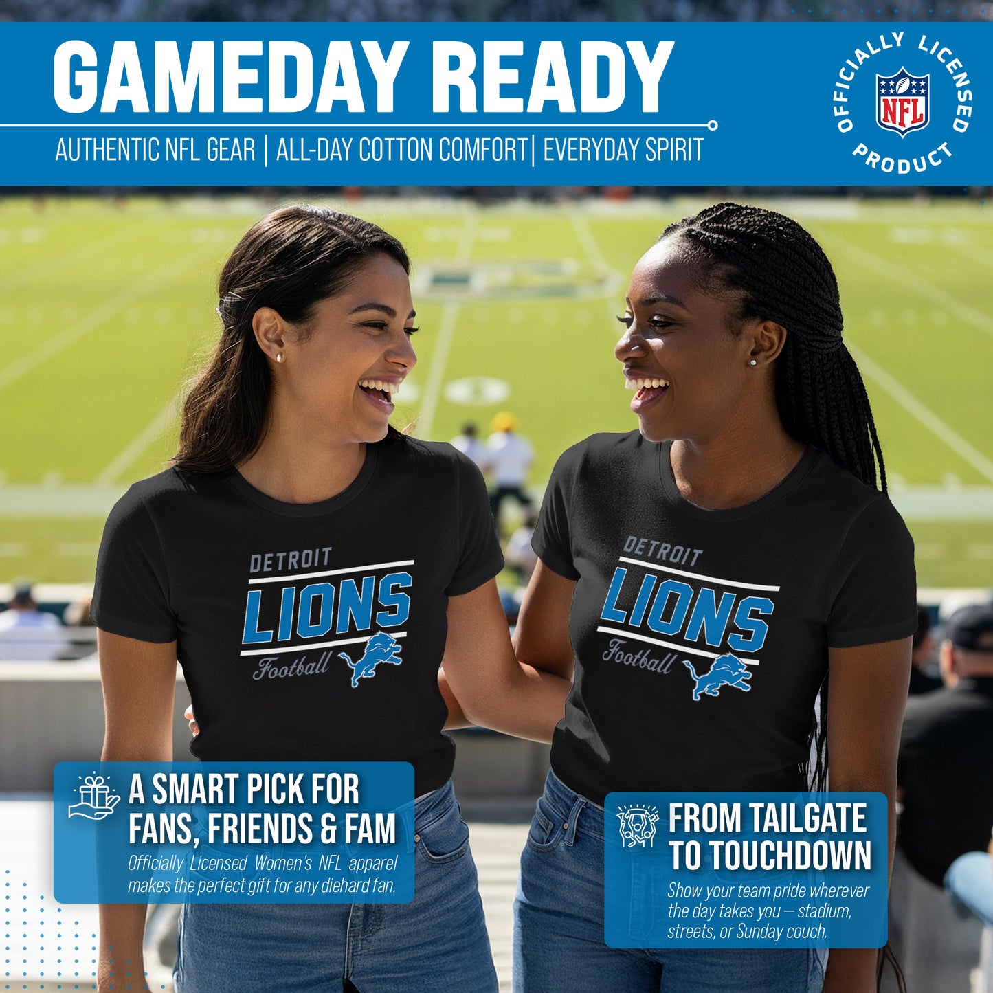 Detroit Lions NFL Gameday Women's Relaxed Fit T-shirt - Black
