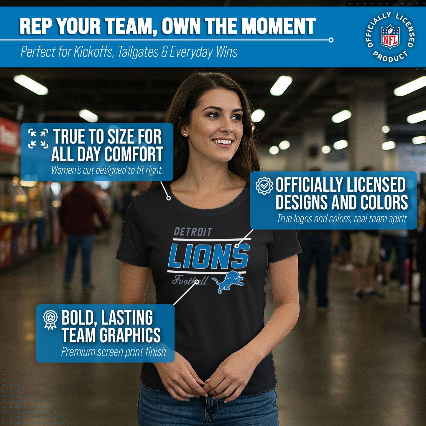Detroit Lions NFL Gameday Women's Relaxed Fit T-shirt - Black