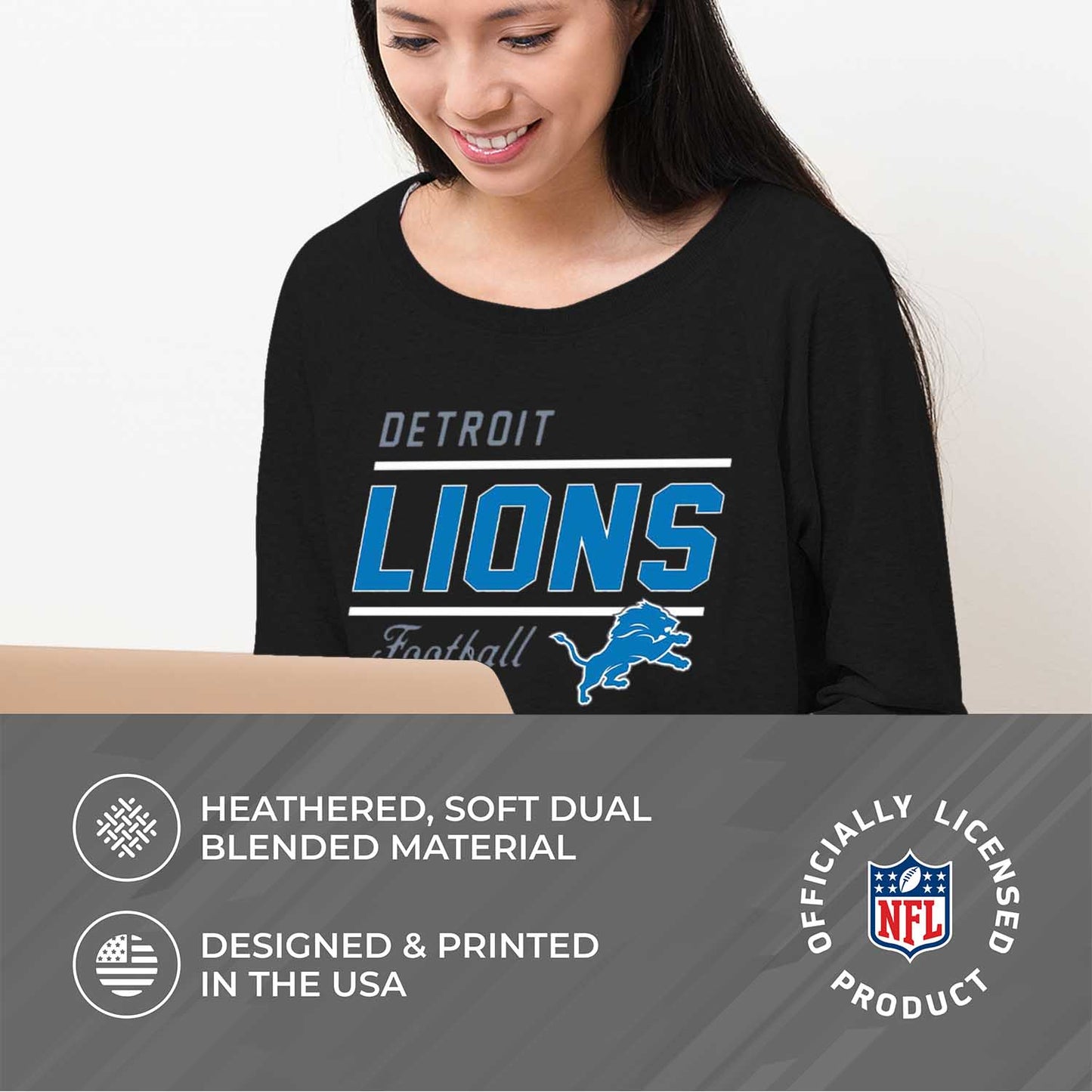 Detroit Lions NFL Womens Crew Neck Light Weight - Black