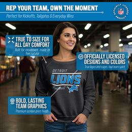 Detroit Lions NFL Womens Crew Neck Light Weight - Charcoal