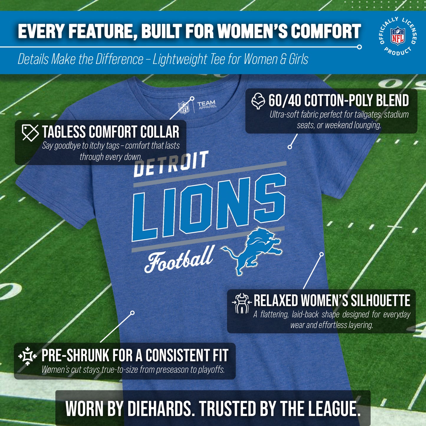 Detroit Lions NFL Gameday Women's Relaxed Fit T-shirt - Royal