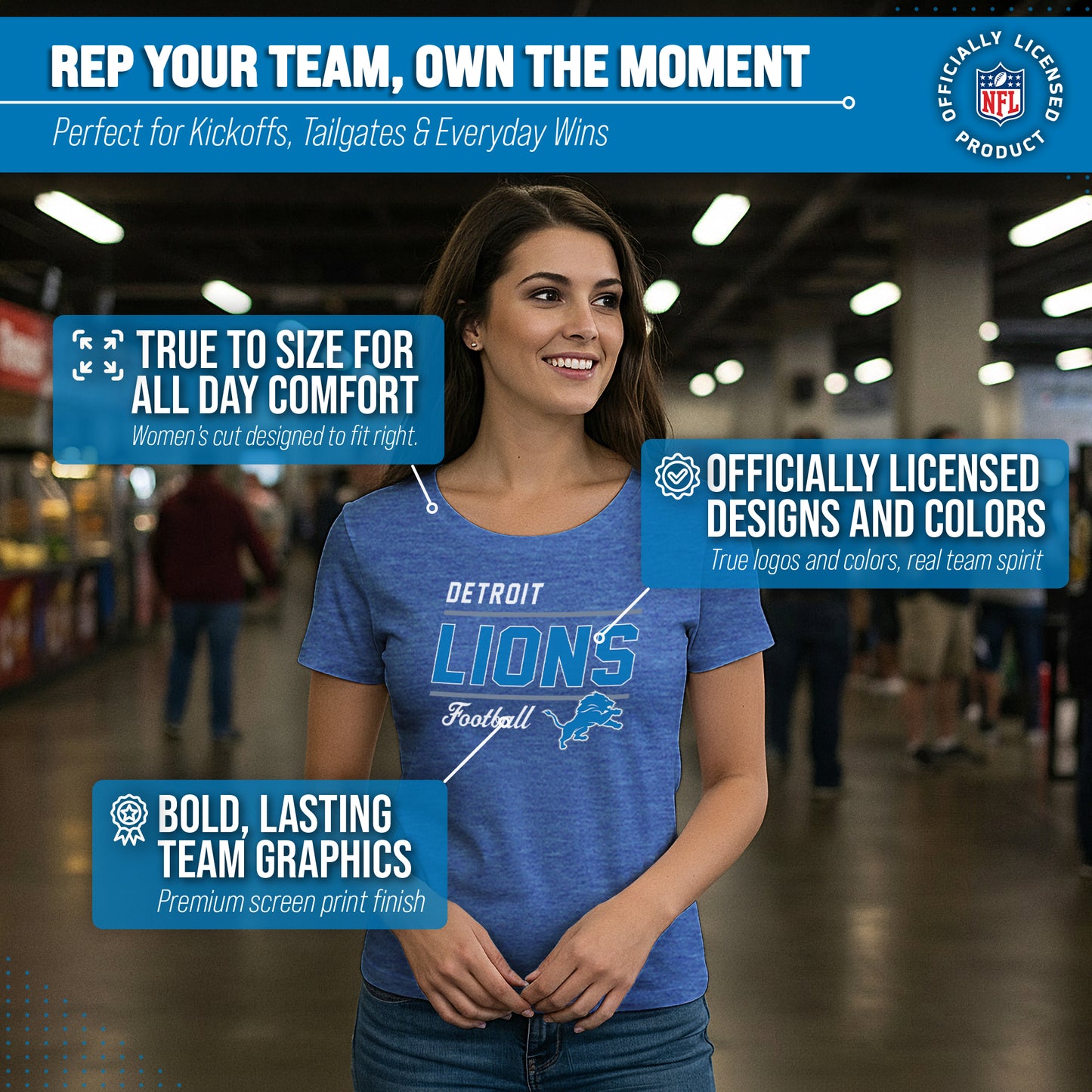 Detroit Lions NFL Gameday Women's Relaxed Fit T-shirt - Royal