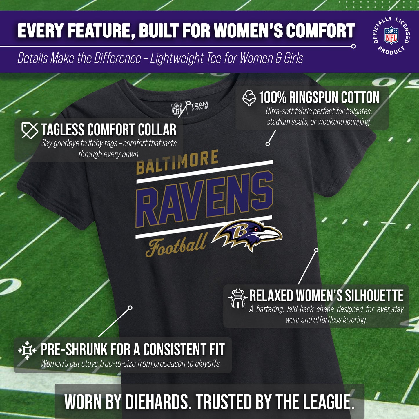 Baltimore Ravens NFL Gameday Women's Relaxed Fit T-shirt - Black